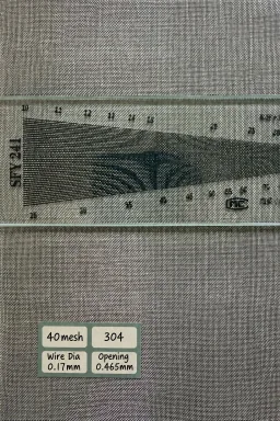 40 mesh SS304 wire mesh reference, 0.17 mm wire and 0.465 mm labeled opening