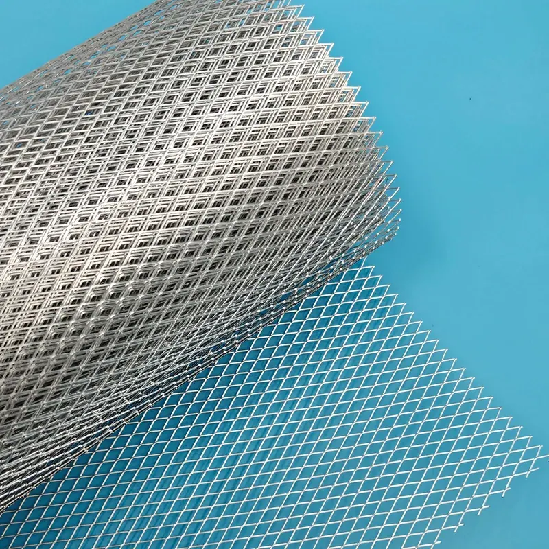 Aluminum expanded metal sheets stacked for industrial supply