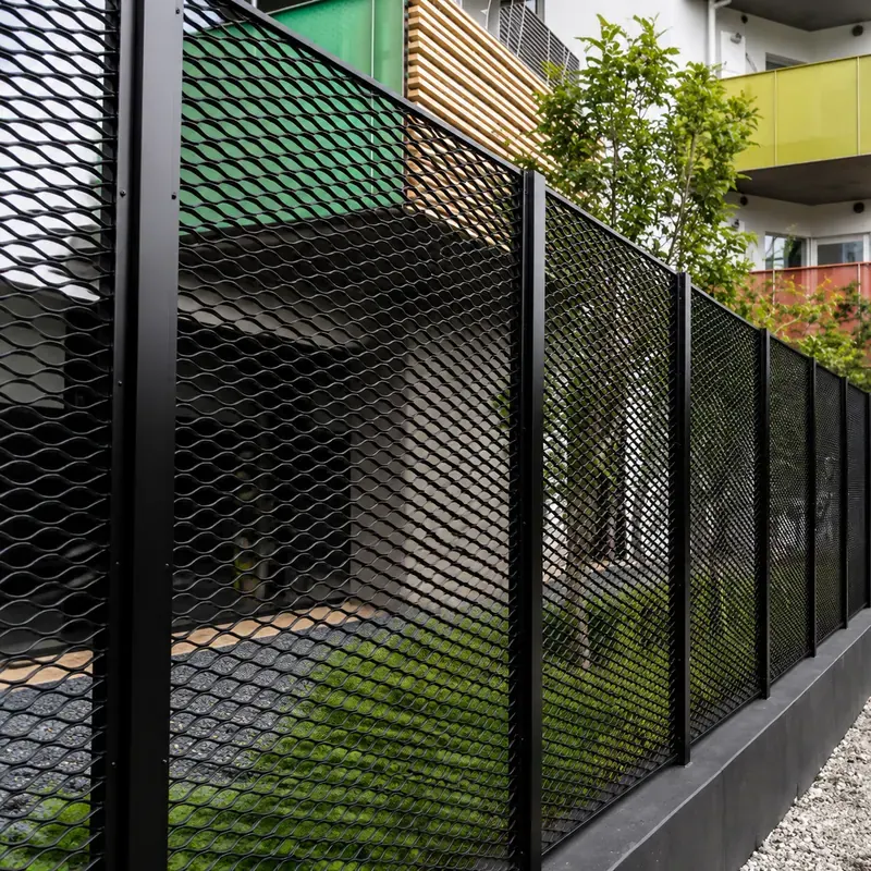 Black expanded metal residential security fence