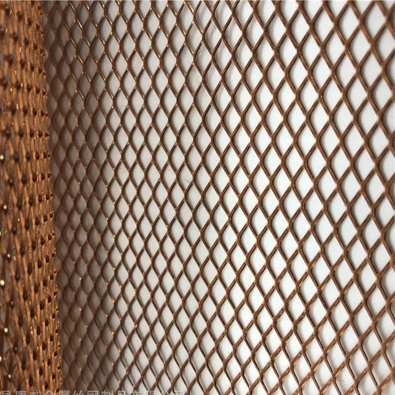 Copper expanded metal sheet and roll with fine diamond mesh openings
