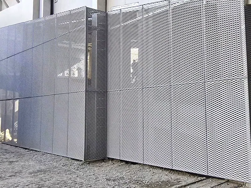 Expanded metal building cladding panels in silver finish
