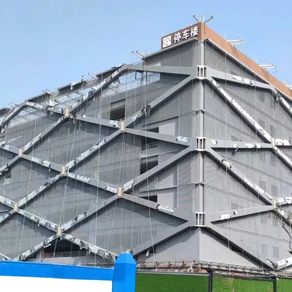 Expanded metal parking garage facade screen panels