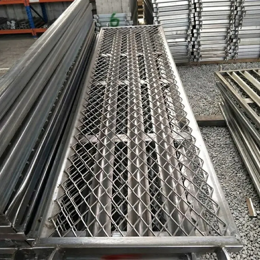 Galvanized expanded metal stair tread panel with side frame