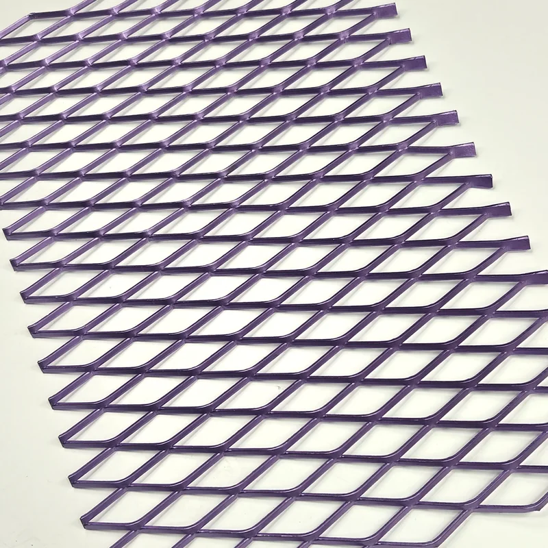 Purple powder coated expanded metal mesh sheet with raised diamond openings