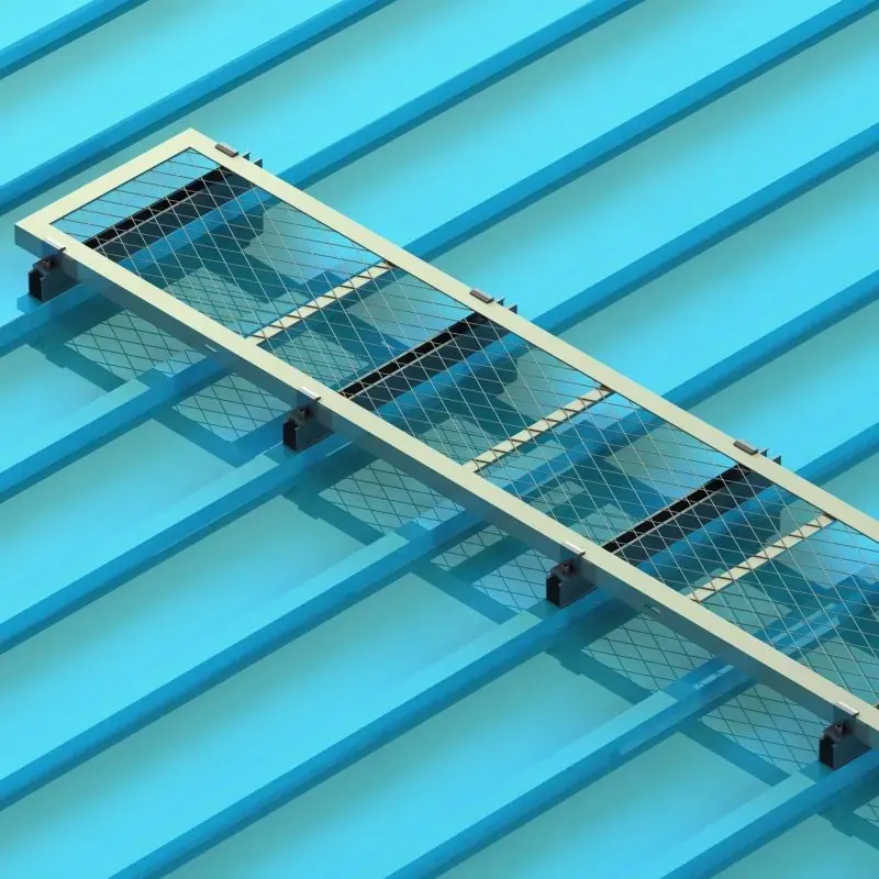 Framed expanded metal rooftop maintenance walkway