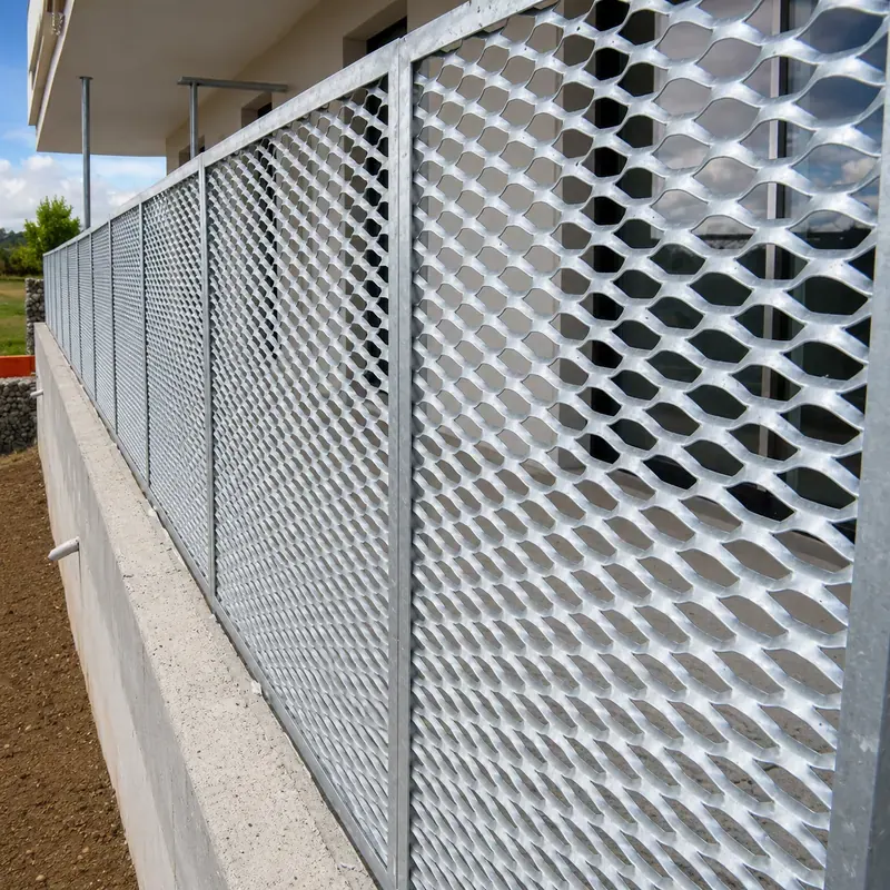 Silver expanded metal railing infill panels
