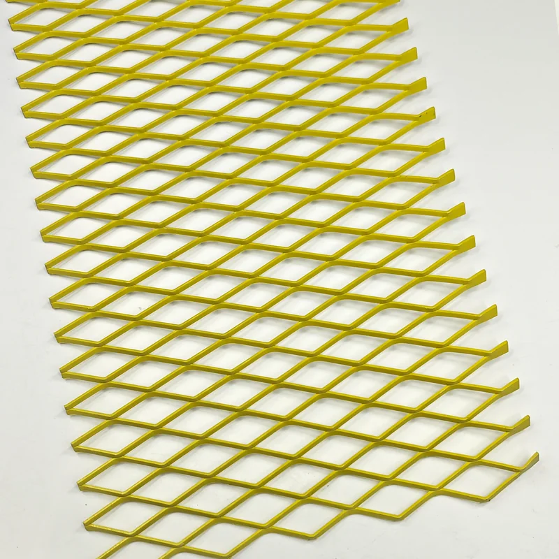 Yellow powder coated expanded metal mesh sheet with diamond openings