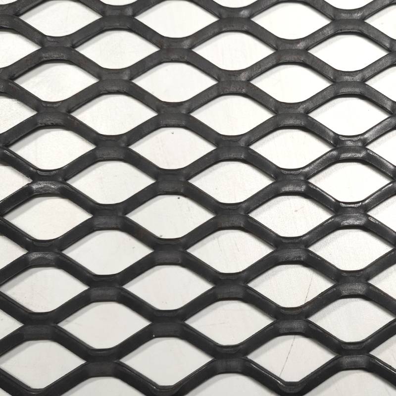 Black expanded metal mesh diamond pattern