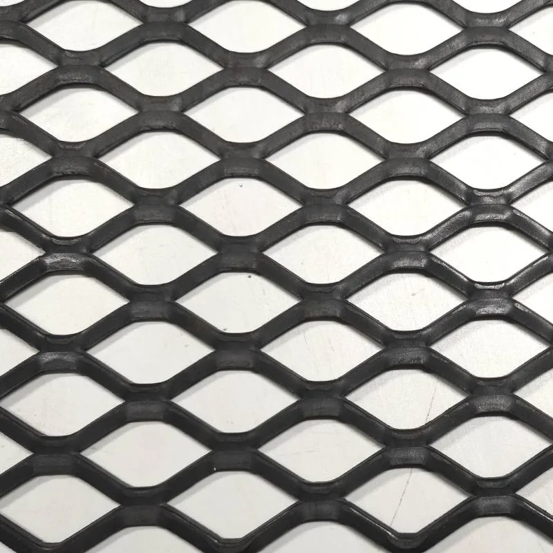 Black expanded metal mesh diamond pattern