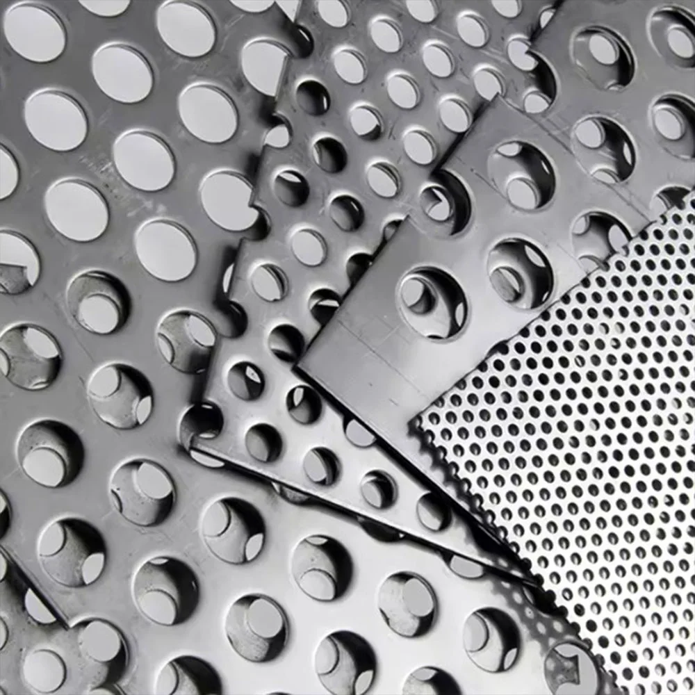 Galvanized perforated metal sheet samples with mixed hole patterns