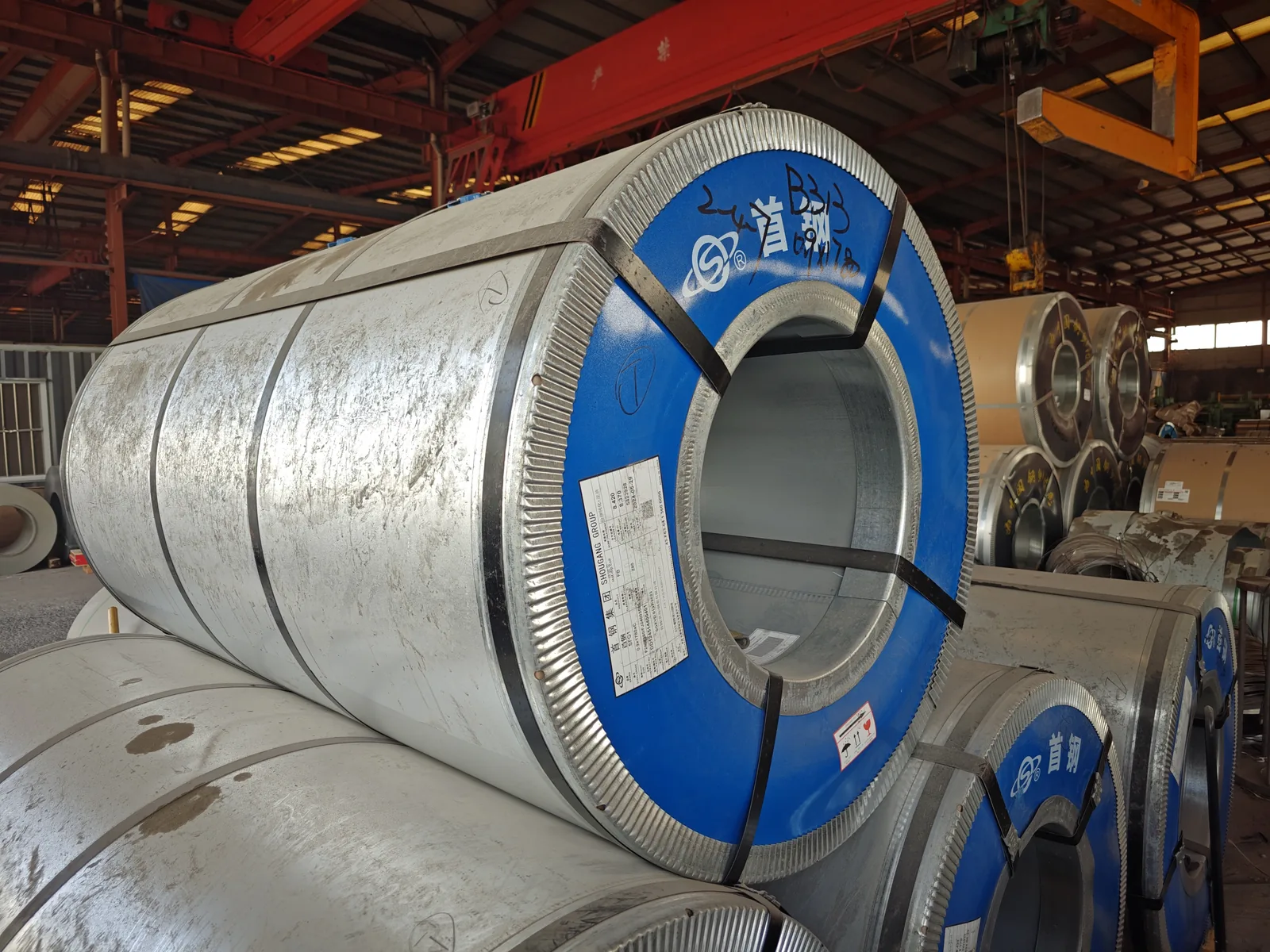 Raw metal coil prepared for expanded metal production in the factory