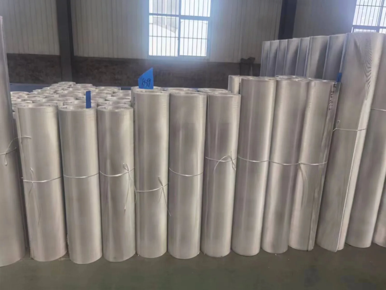 Rolled stainless steel wire mesh stored as finished products