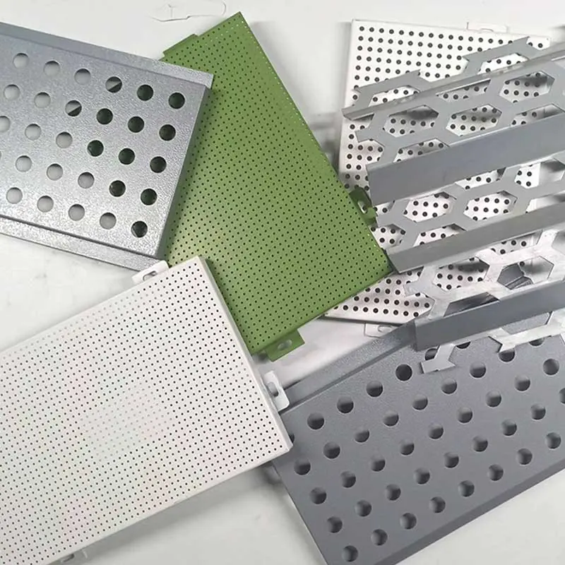 Aluminium perforated sheet panels in multiple round-hole patterns
