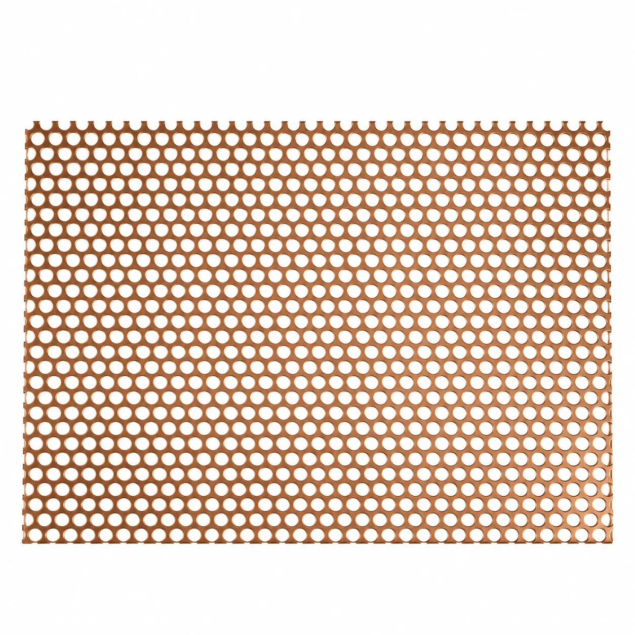 Perforated copper sheet metal with a regular round-hole pattern