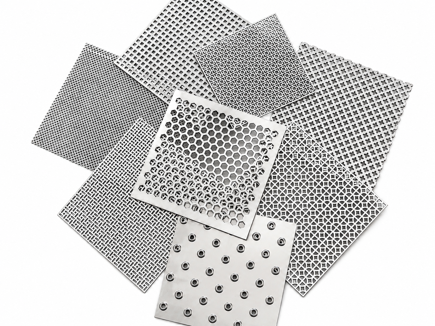 Nickel perforated sheet samples in multiple custom hole patterns