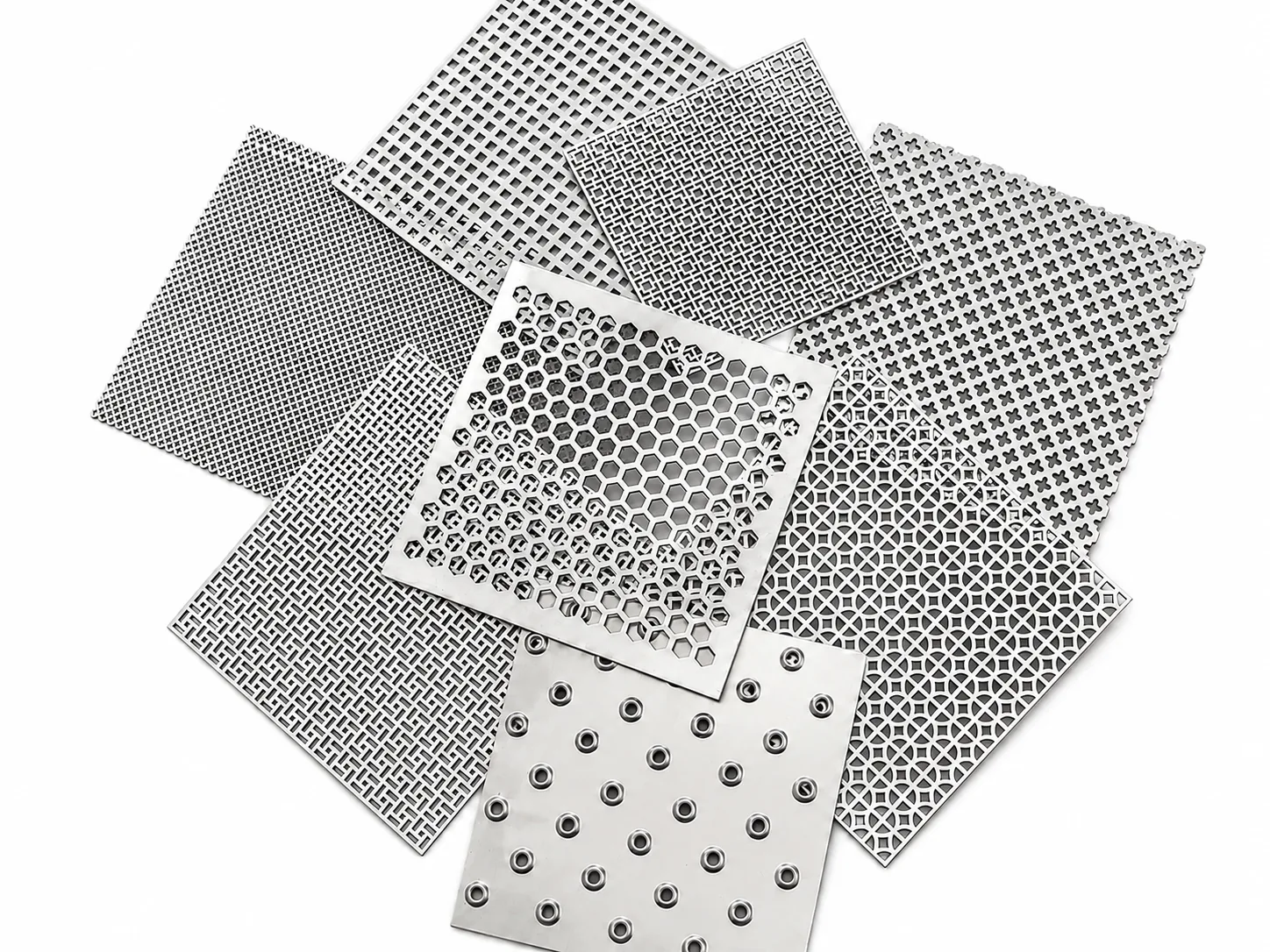 Nickel perforated sheet samples in multiple custom hole patterns