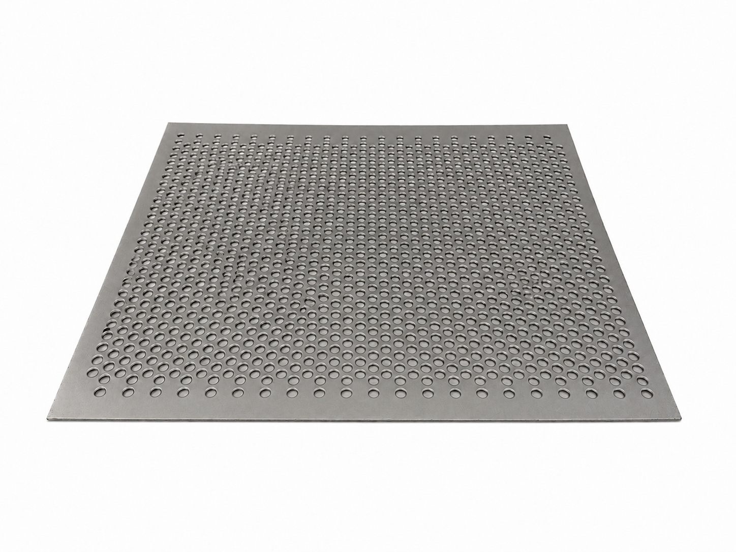 Titanium perforated sheet panel with a dense round-hole pattern