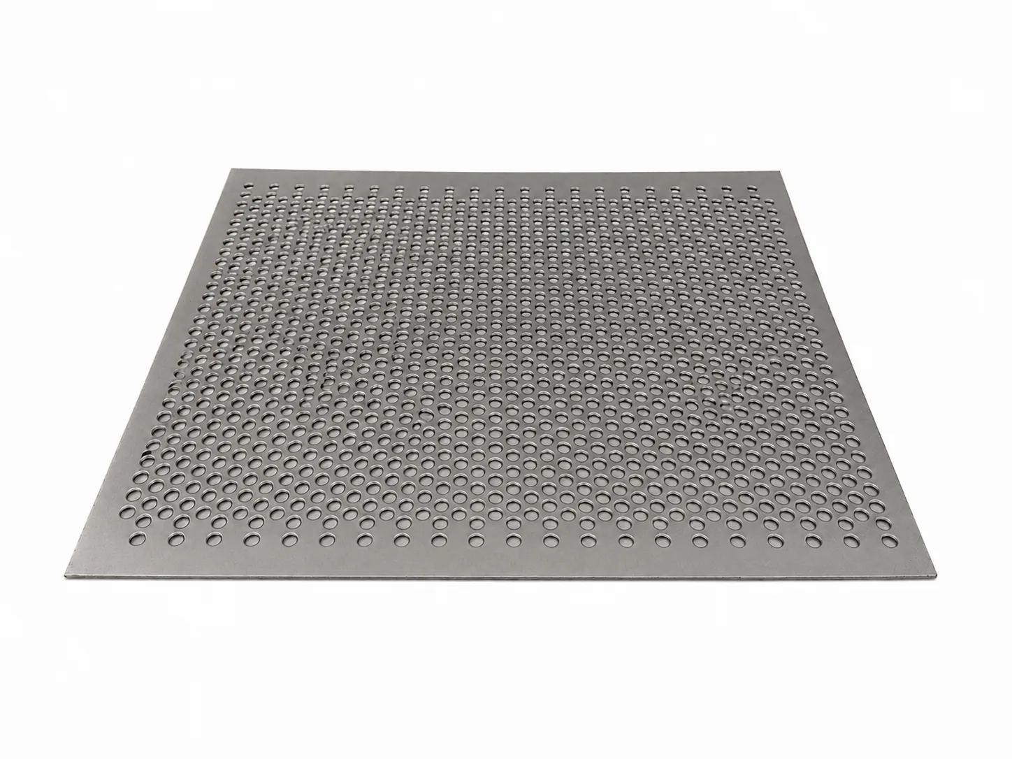 Titanium perforated sheet panel with a dense round-hole pattern