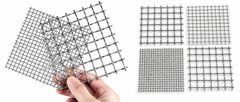 Stainless steel wire mesh samples with different square openings and wire diameters