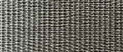 Close-up of silver stainless steel woven wire mesh showing dense interlaced wires and surface texture